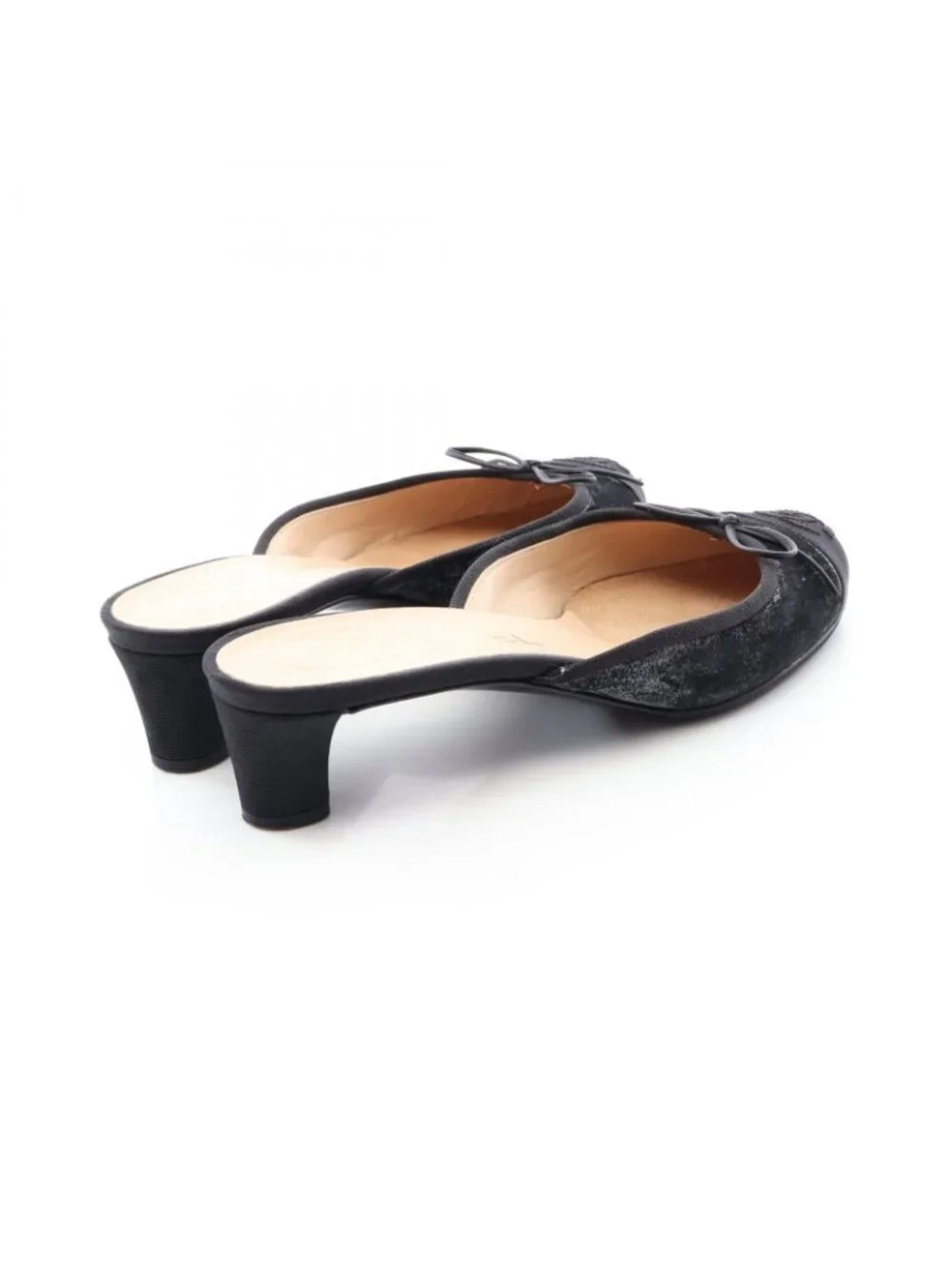 Chanel Mules CC Logo Ribbon Suede